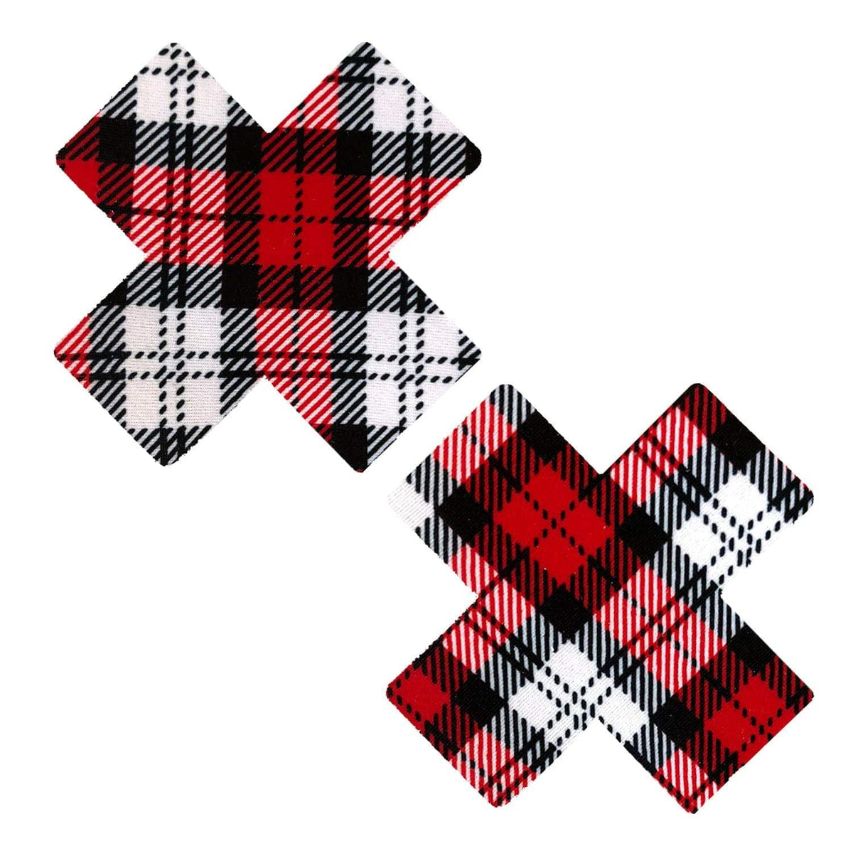 Plaid X nipple pasties in red and multicolor check for costume parties