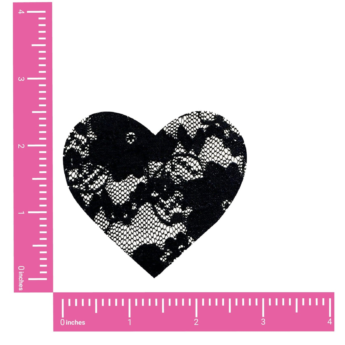 Black Lace Heart Nipple Pasties shown on their own with a sheer lace texture