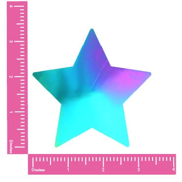 Standalone product shot of the blue chrome mirrored star silicone nipple pasties