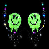 Melty Face Green Glow In The Dark Light Up Sequin Crystal Carnival Bra