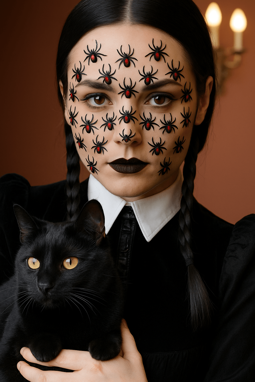 Black red glitter crystal spider body and face stickers shown on their own