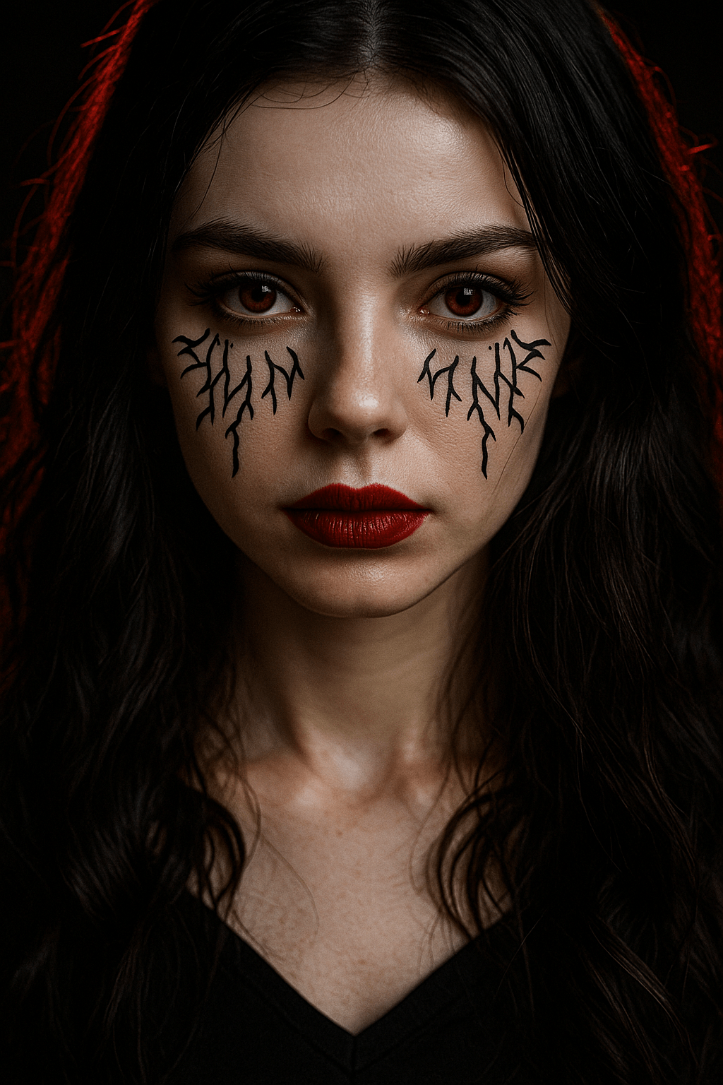 Black glitter vampire eye veins face sticker for a gothic Halloween costume