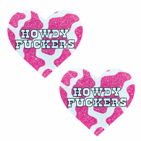 Howdy Fuckers Pink Glitter Moo Heart Nipple Cover Pasties