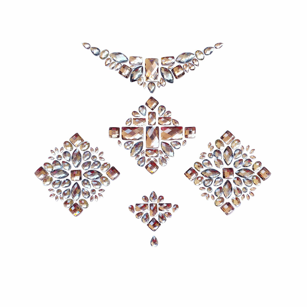 Alternate view of bronze crystal jewel sticker crop top with gladiator style showing the full shape