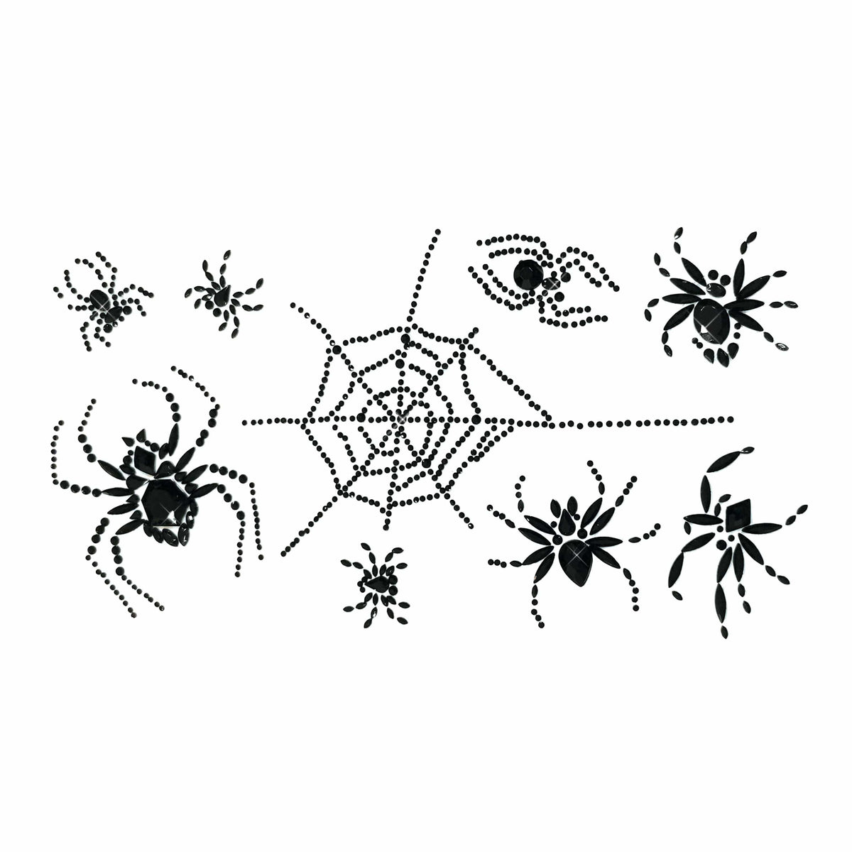 Black and white crystal spider body stickers for a gothic Halloween costume