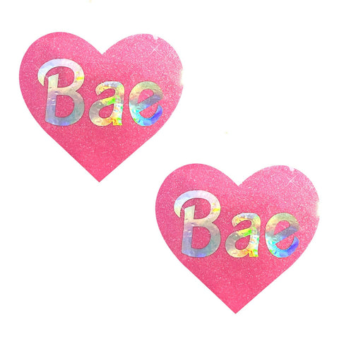 Sparkling Bae Holographic Pink Glitter Heart Nipple Cover Pasties