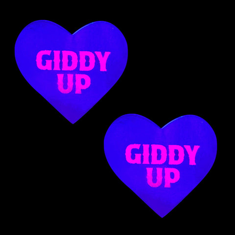 Giddy Up UV Pink Glitter Care Bare Stare Heart Nipple Cover Pasties