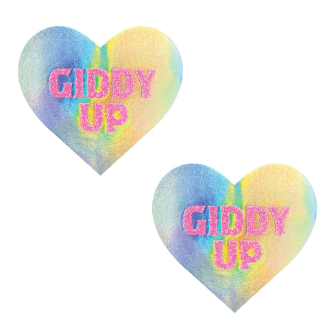 Giddy Up UV Pink Glitter Care Bare Stare Heart Nipple Cover Pasties
