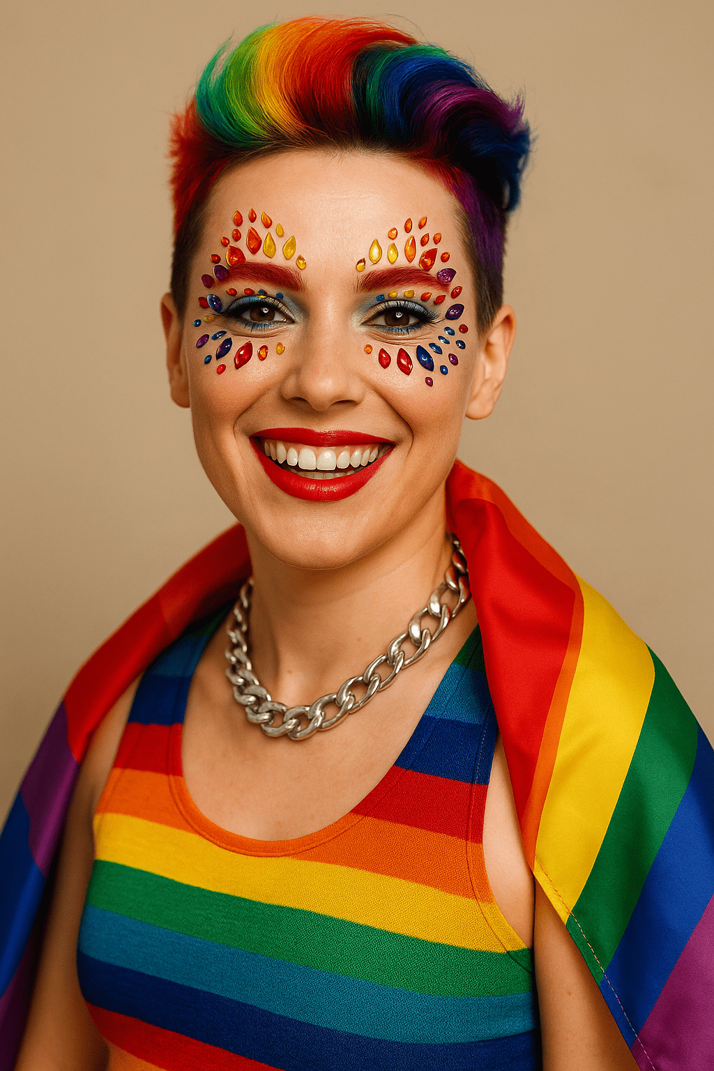 Rainbow multicolor crystal face jewels for a sparkling Pride parade look