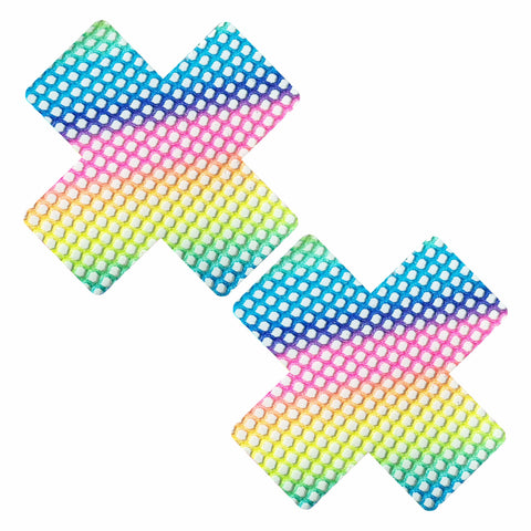 Rainbow Prism Pop Neon Mesh Blacklight X Nipple Cover Pasties