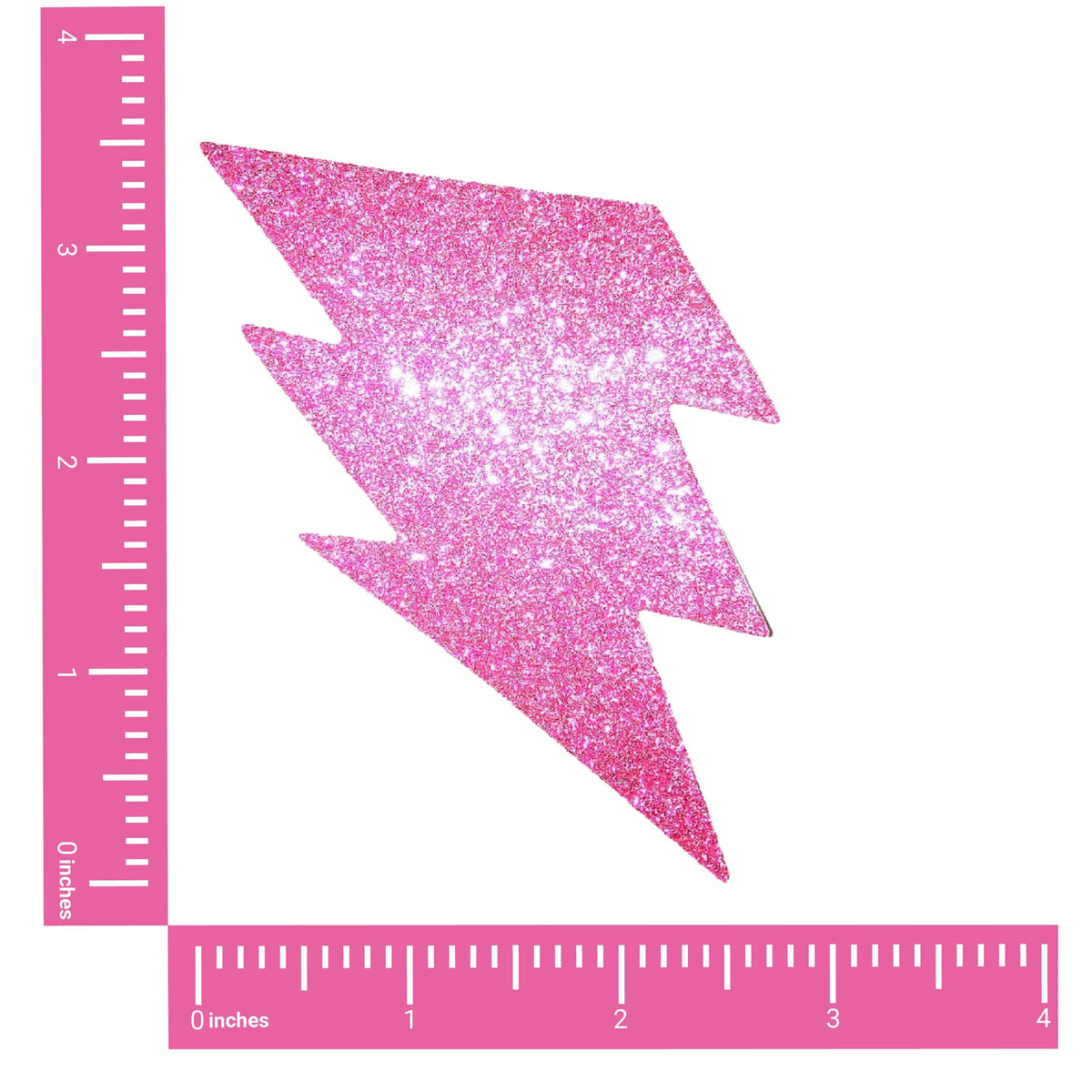 Product view of pink glitter lightning bolt nipple pasties highlighting the sparkling glitter finish
