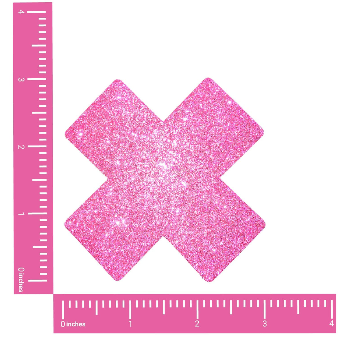 Pink Glitter X Nipple Pasties shown on their own with a sparkling glitter finish