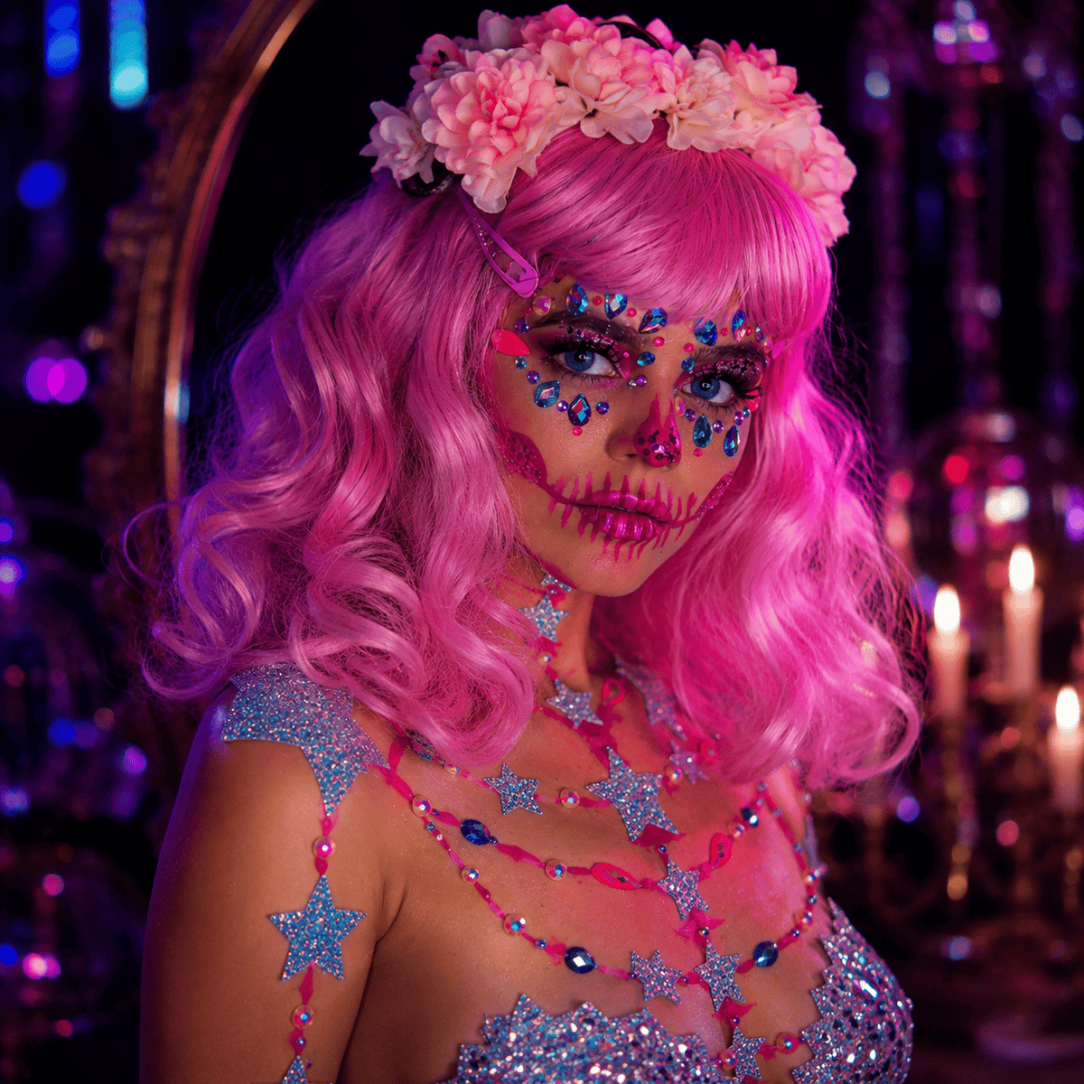Alternate view of the pastel dead bride bundle with crystals, glitter and star top