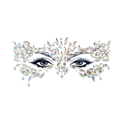 Chickadee Masquerade Clear Iridescent Crystal Jewel Face Sticker