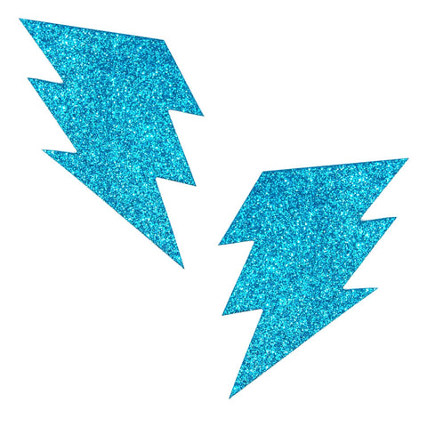 Bowie Blue Glitter Bolt Pasties, Bolt Pasties - NevaNude