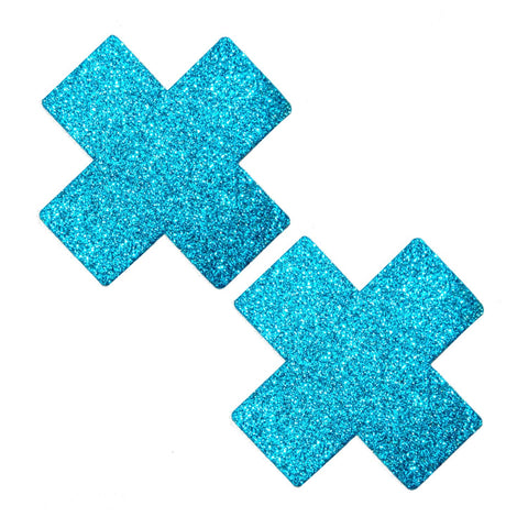 Bowie Blue Glitter X Pasties, X Nipple Pasties - NevaNude