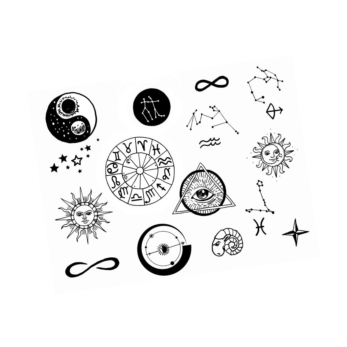 Second sheet of black zodiac large temporary tattoos with horoscope designs