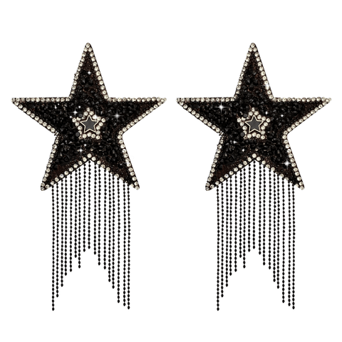 A Star Is Born Black Jewel Crysal Tassel Star Reusable Silicone Nipple Cover Pasties