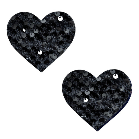 Black Sequin Velvet Crush I Heart U Pasties, Heart Nipple Pasties - NevaNude