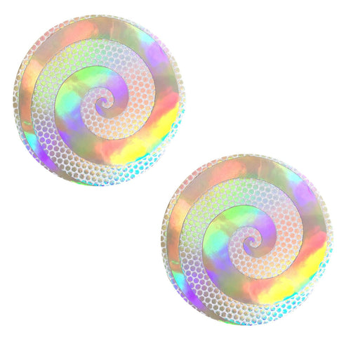 Care Bare Stare Holographic Spiral White Nipztix Pasties, Spiral Nipple Pasties - NevaNude