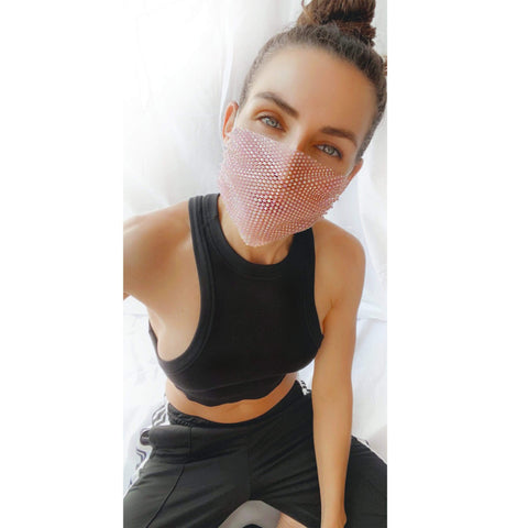 Honey Rose Gold Pink Crystal Mesh Jewel Face Mask