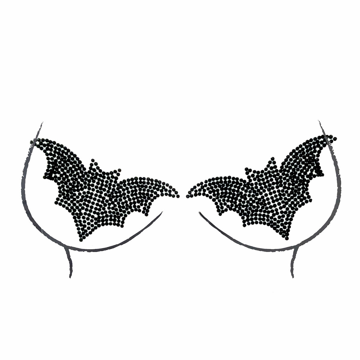Black crystal bat nipple pasties shown on their own for Halloween goth nights