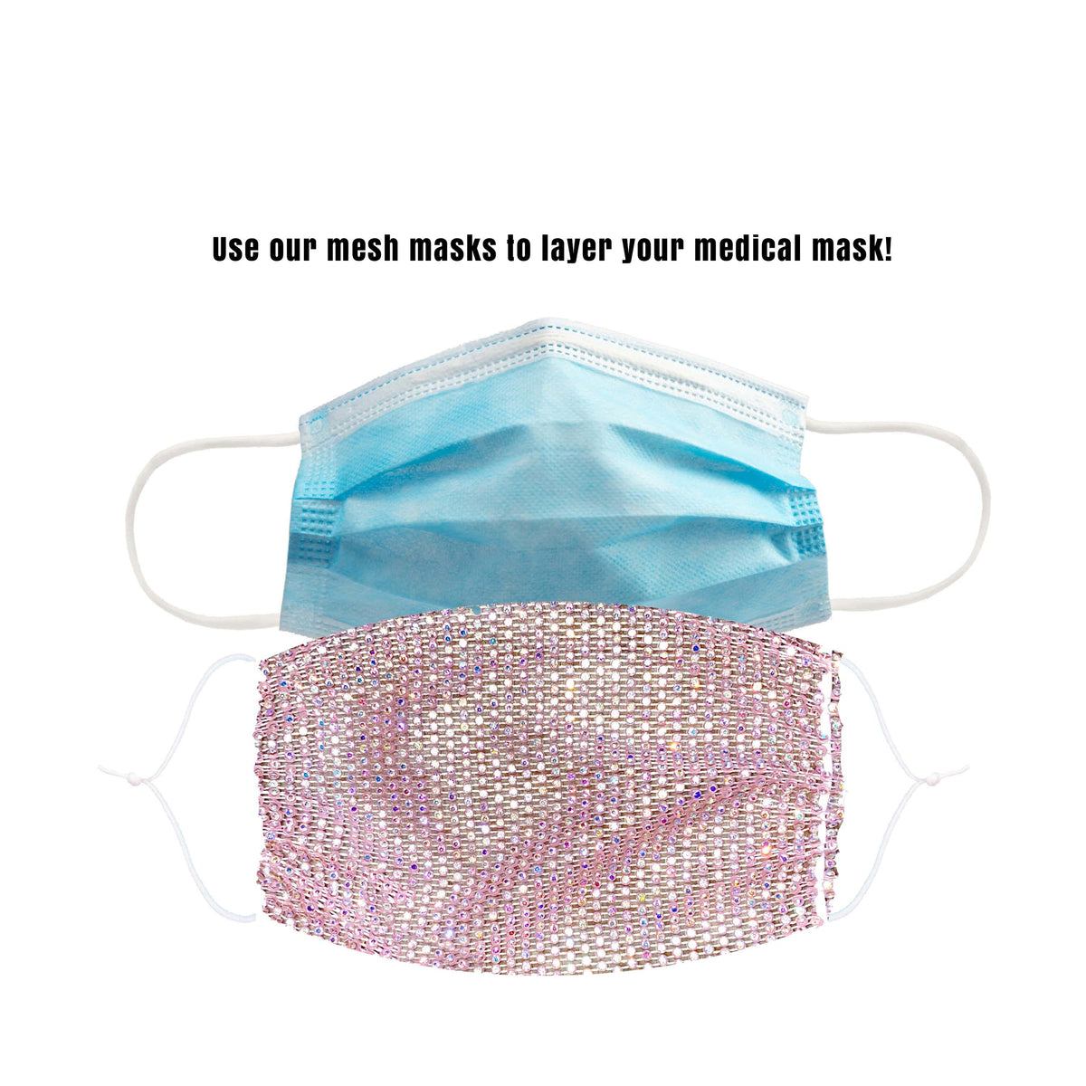 Pastel pink purple blue crystal mesh face mask shown as a dreamy festival cover up