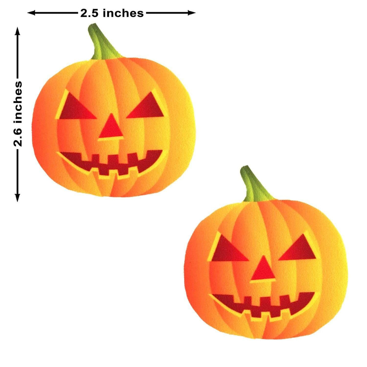 Orange Blacklight Pumpkin Nipple Pasties shown on their own with a colorful printed design