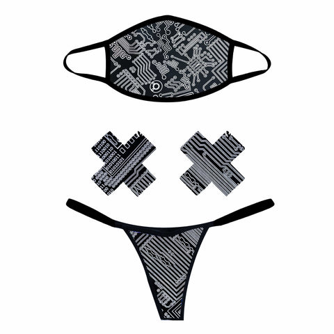 GEO Madness Reflective Face Mask and Pastie and Pantie Lingerie Set