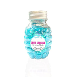 Lullaby Sky Aqua Blue Blacklight Cosmetic Glitter Glitz Grenade Keychain in Aloe Gel