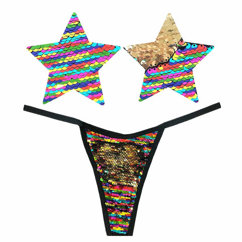 Pride multicolor pasties and thong- Neva Nude