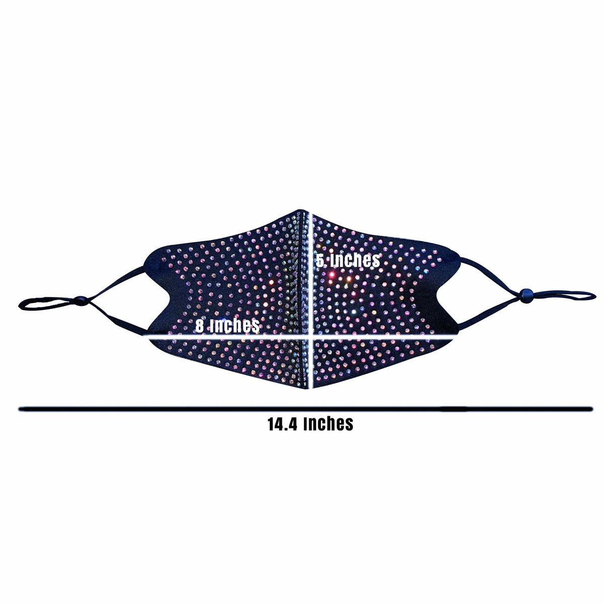 Alternate angle of the black crystal face mask showing the jeweled surface