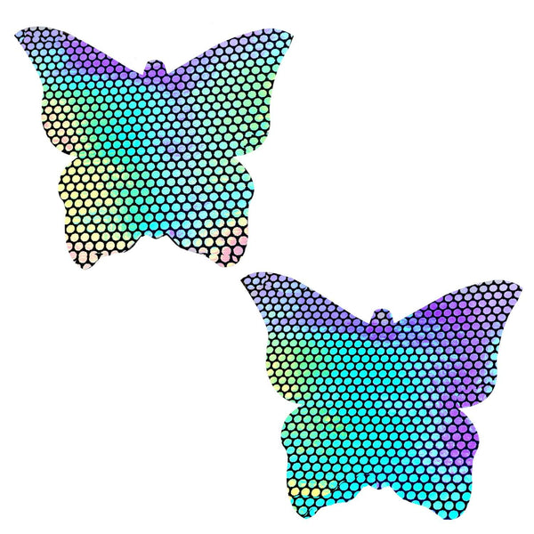 Liquid Party Silver Holographic Butterfly Kisses Nipple Cover Pasties