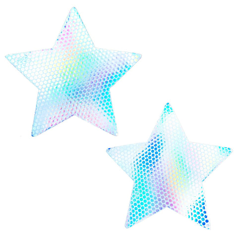 White holographic rave nipple pasties, Neva Nude