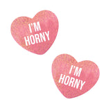 I'm Horny Bella Rosa Pink Shimmer Candy Heart Nipple Cover Pasties