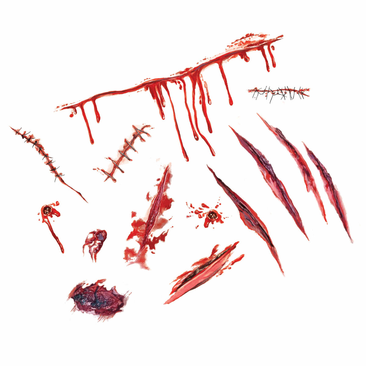 Standalone product shot of the red bloody wound temporary tattoos