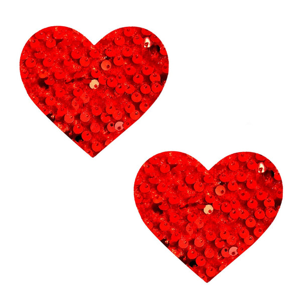 Red Sequin Velvet Crush I Heart U Nipple Cover Pasties