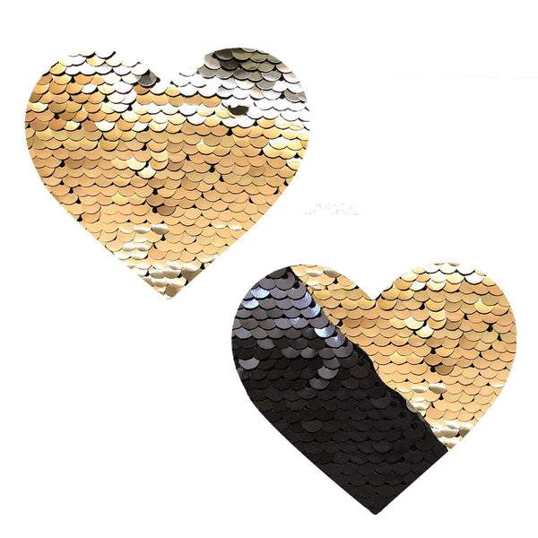Athena Gold & Black Flip Sequin I Heart U Nipple Cover Pasties