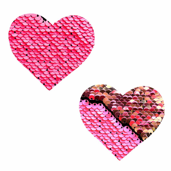 NEON UV Bitchin' Flip Pink Silver Sequin I Heart U Nipple Cover Pasties