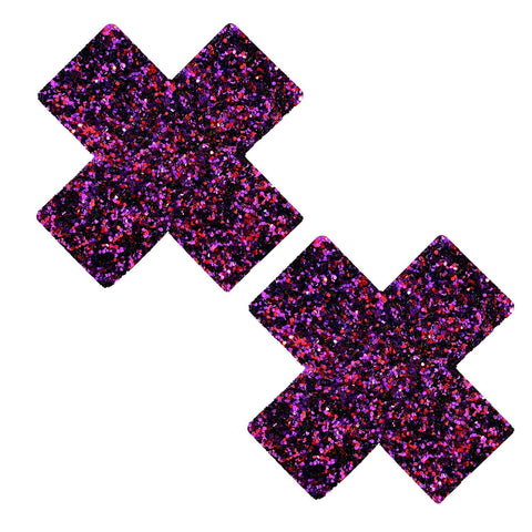 Purple X nipple pasties, Neva Nude