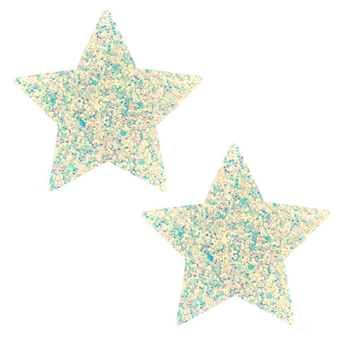 white glitter rave pasties, Neva Nude
