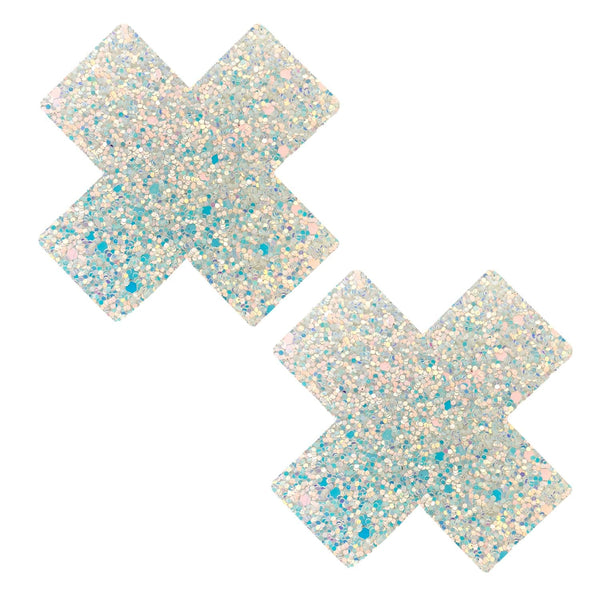 Super Sparkle White Ice Ice Baby Iridescent Glitter X Factor Nipple Cover Pasties