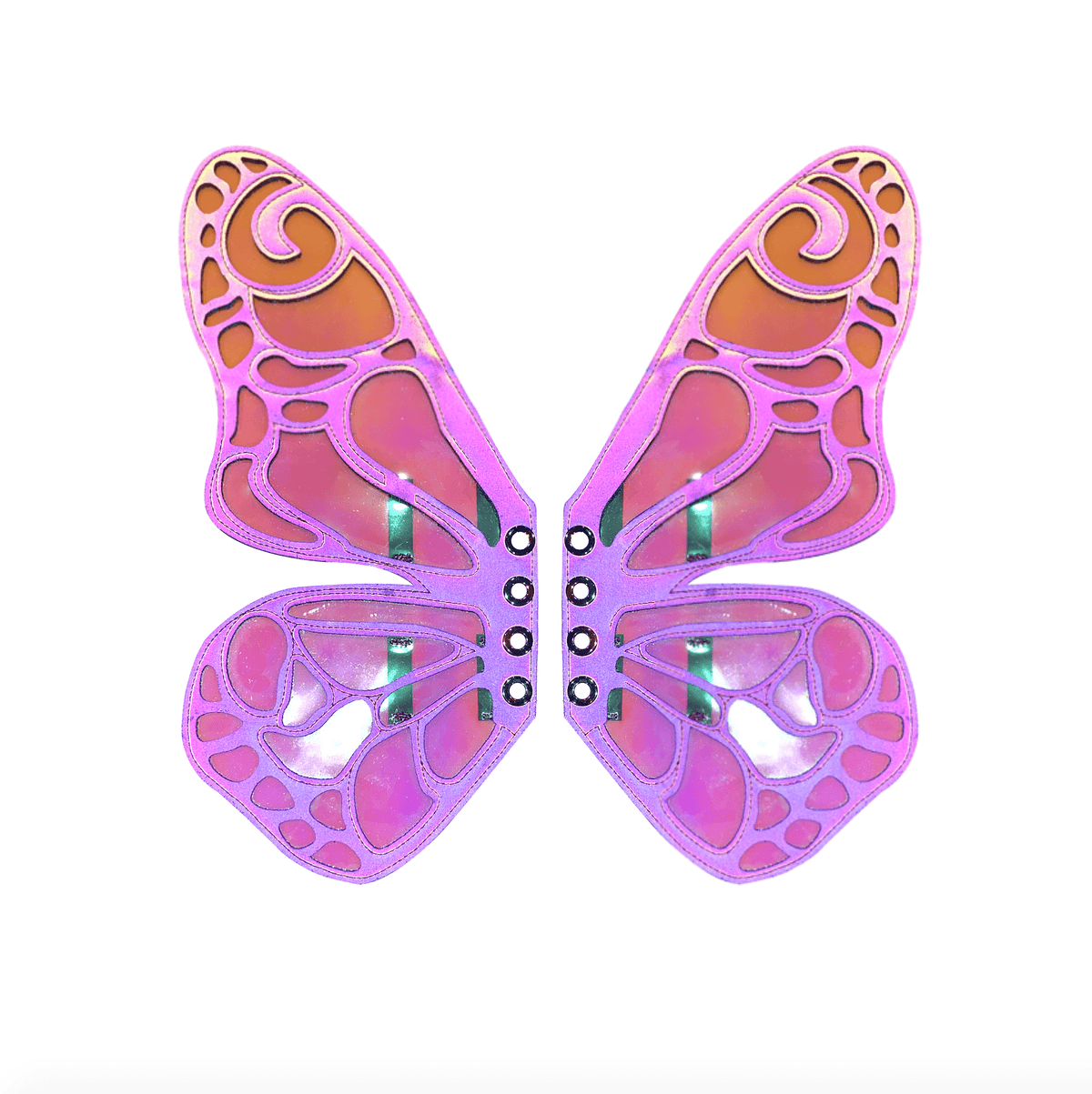 Alternate view of the rainbow reflective butterfly wings pair