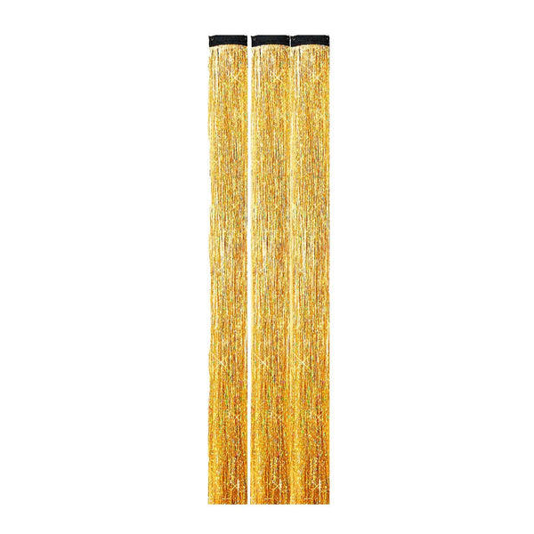 Gold Digger Sparkle Tinsel Hair Extension Clips 3 Pack