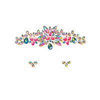 Alternate view of pink and blue crystal tiara face jewels showing the full shape