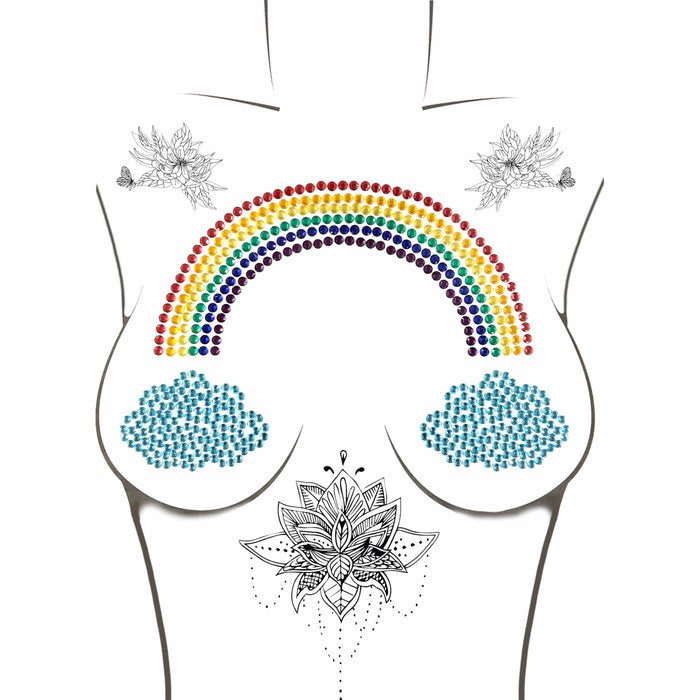 Rainbow crystal cloud sticker crop top shown on a clean background