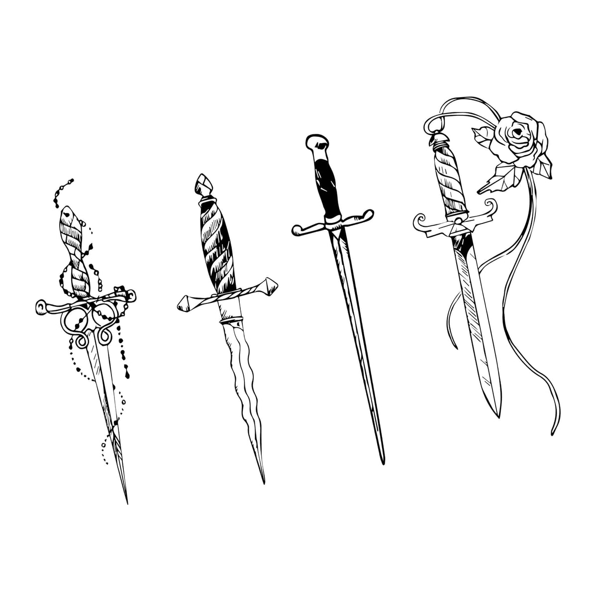 Black dagger large temporary tattoos shown on a clean background