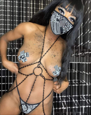 GEO Madness Reflective Face Mask and Pastie and Pantie Lingerie Set