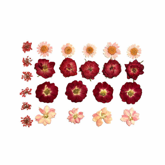 Red and pink real pressed flower face and body stickers for a harvest moon
