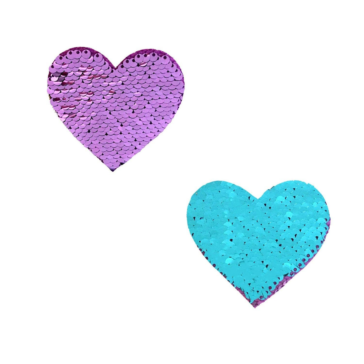 Lilac and turquoise flip sequin heart shaped body stickers with a shimmering finish
